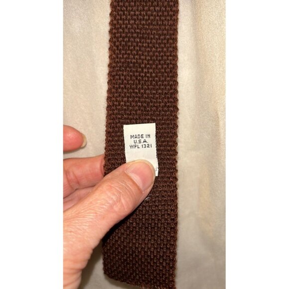 Vintage Brown Knit Square Tip Wool Tie Made In USA - Picture 3 of 3